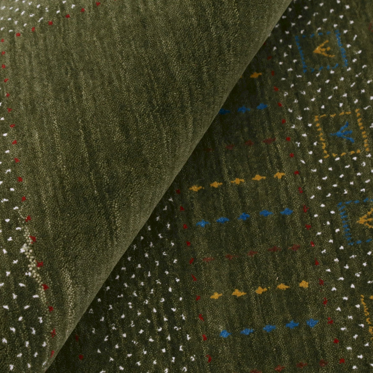 Ready to Ship Gabbeh Design Hand Loomed Green Wool Area Rug