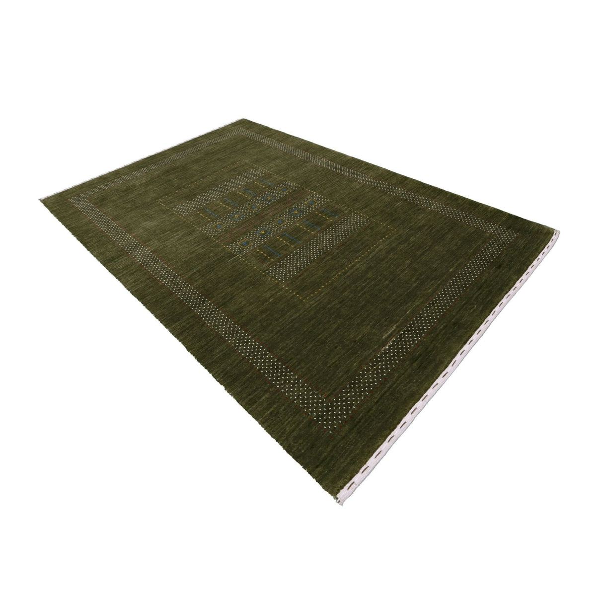 Ready to Ship Gabbeh Design Hand Loomed Green Wool Area Rug