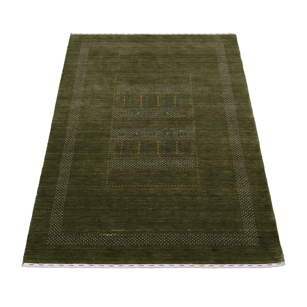 Ready to Ship Gabbeh Design Hand Loomed Green Wool Area Rug
