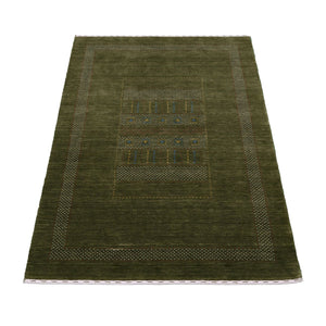 Ready to Ship Gabbeh Design Hand Loomed Green Wool Area Rug