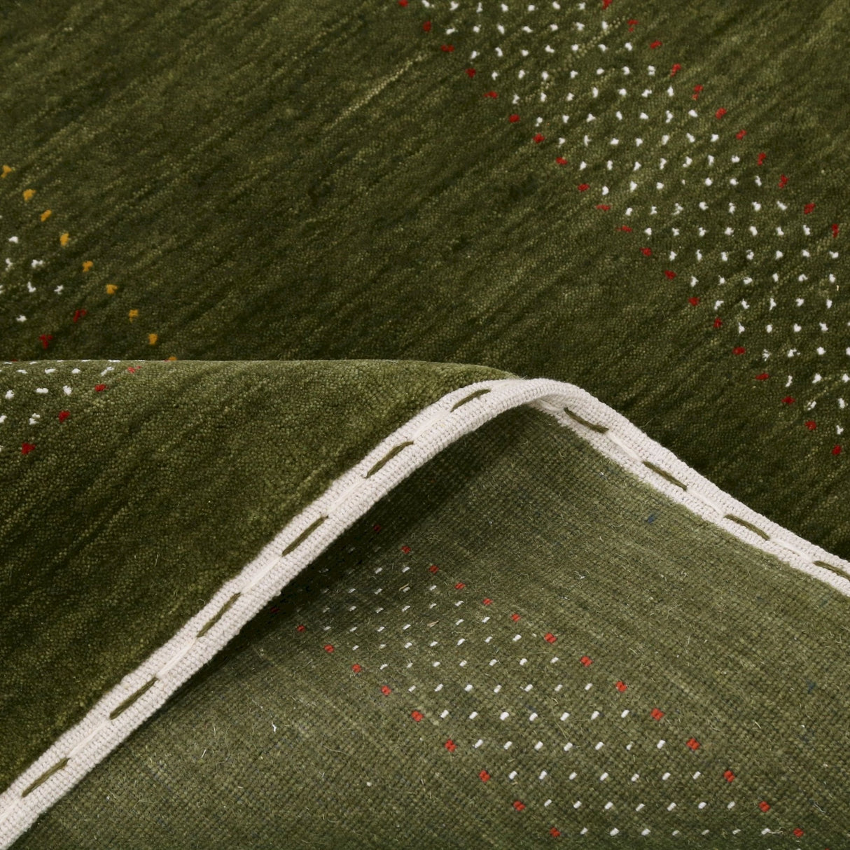 Ready to Ship Gabbeh Design Hand Loomed Green Wool Area Rug