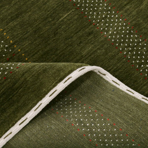 Ready to Ship Gabbeh Design Hand Loomed Green Wool Area Rug