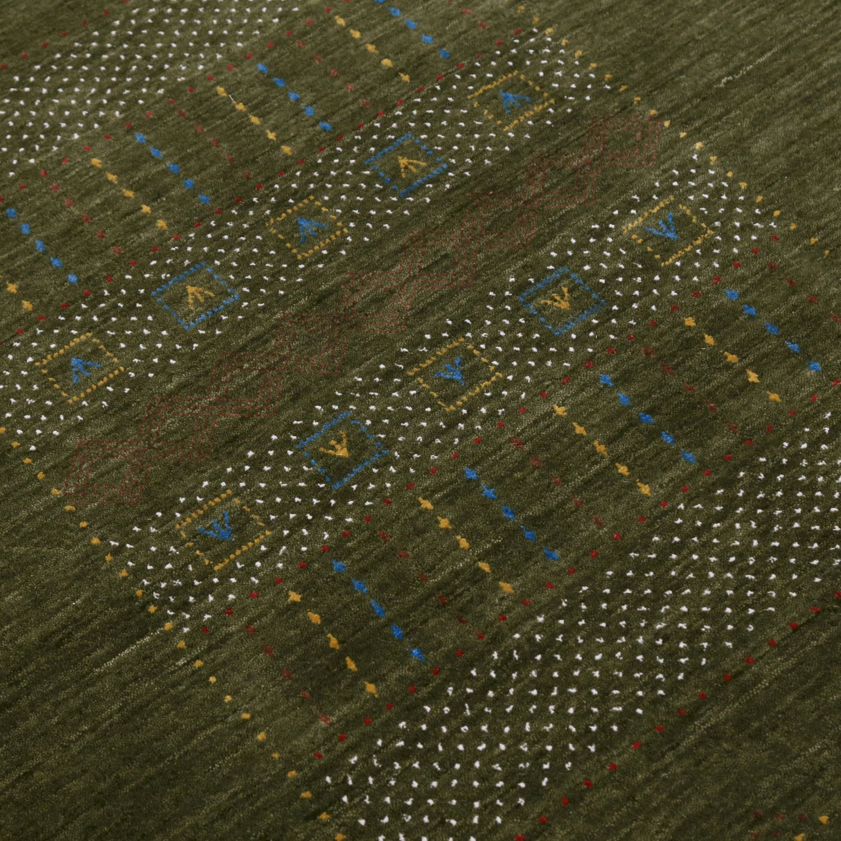 Ready to Ship Gabbeh Design Hand Loomed Green Wool Area Rug