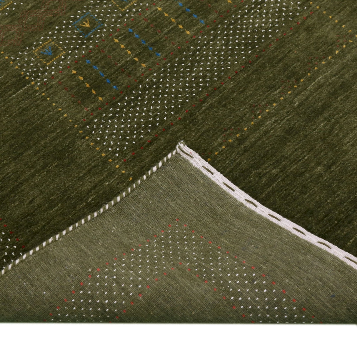 Ready to Ship Gabbeh Design Hand Loomed Green Wool Area Rug