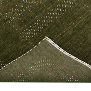 Ready to Ship Gabbeh Design Hand Loomed Green Wool Area Rug