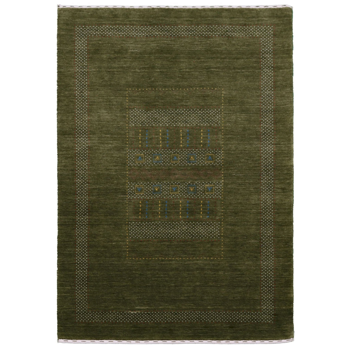 Ready to Ship Gabbeh Design Hand Loomed Green Wool Area Rug