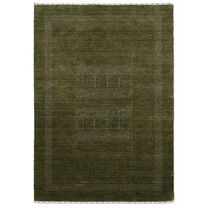 Ready to Ship Gabbeh Design Hand Loomed Green Wool Area Rug