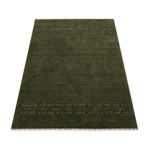 Ready to Ship Green Contemporary Design Hand Loomed Wool Area Rug