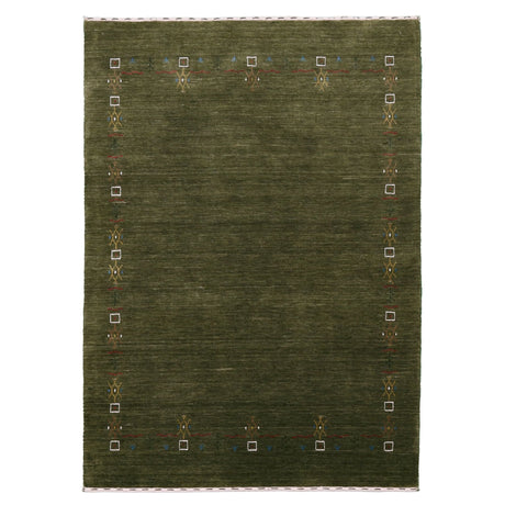 Ready to Ship Green Tribal Border Design Hand Loomed Wool Area Rug