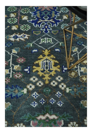Ready to Ship Hand Knotted Green Moss and Blue Traditional Turkish Design Wool Rug