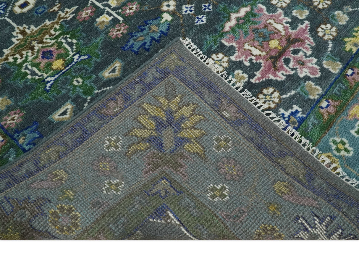 Ready to Ship Hand Knotted Green Moss and Blue Traditional Turkish Design Wool Rug