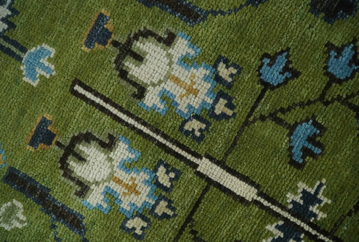 Ready to Ship Hand Knotted Green and Ivory Traditional Wool Area Rug