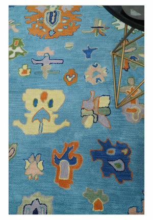 Ready to Ship Hand Tufted Blue and Ivory Modern Colorful Oushak Rug, Kids, Living Room Rug