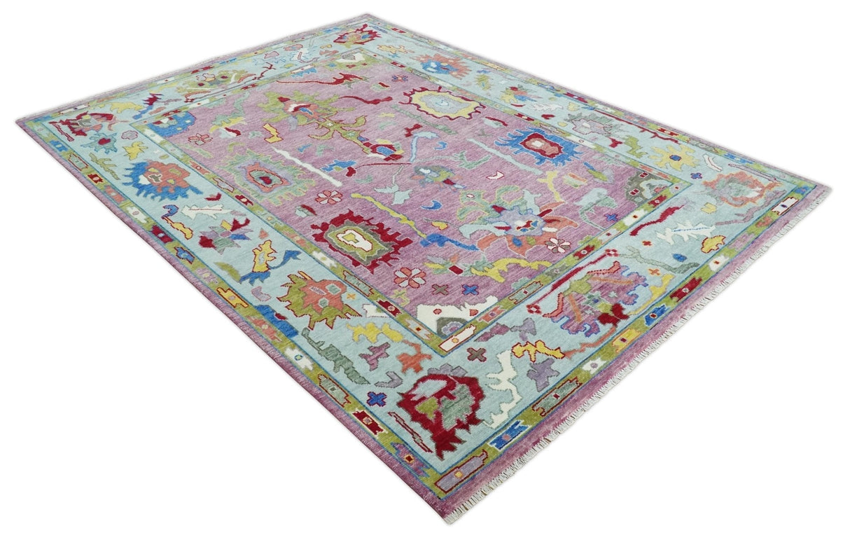 Ready to Ship Pink Modern Oushak Rug Wool Blue Colorful Hand knotted Area Rug