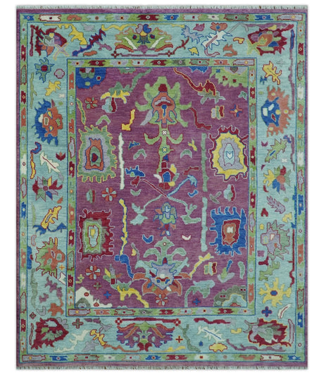 Ready to Ship Pink Modern Oushak Rug Wool Blue Colorful Hand knotted Area Rug