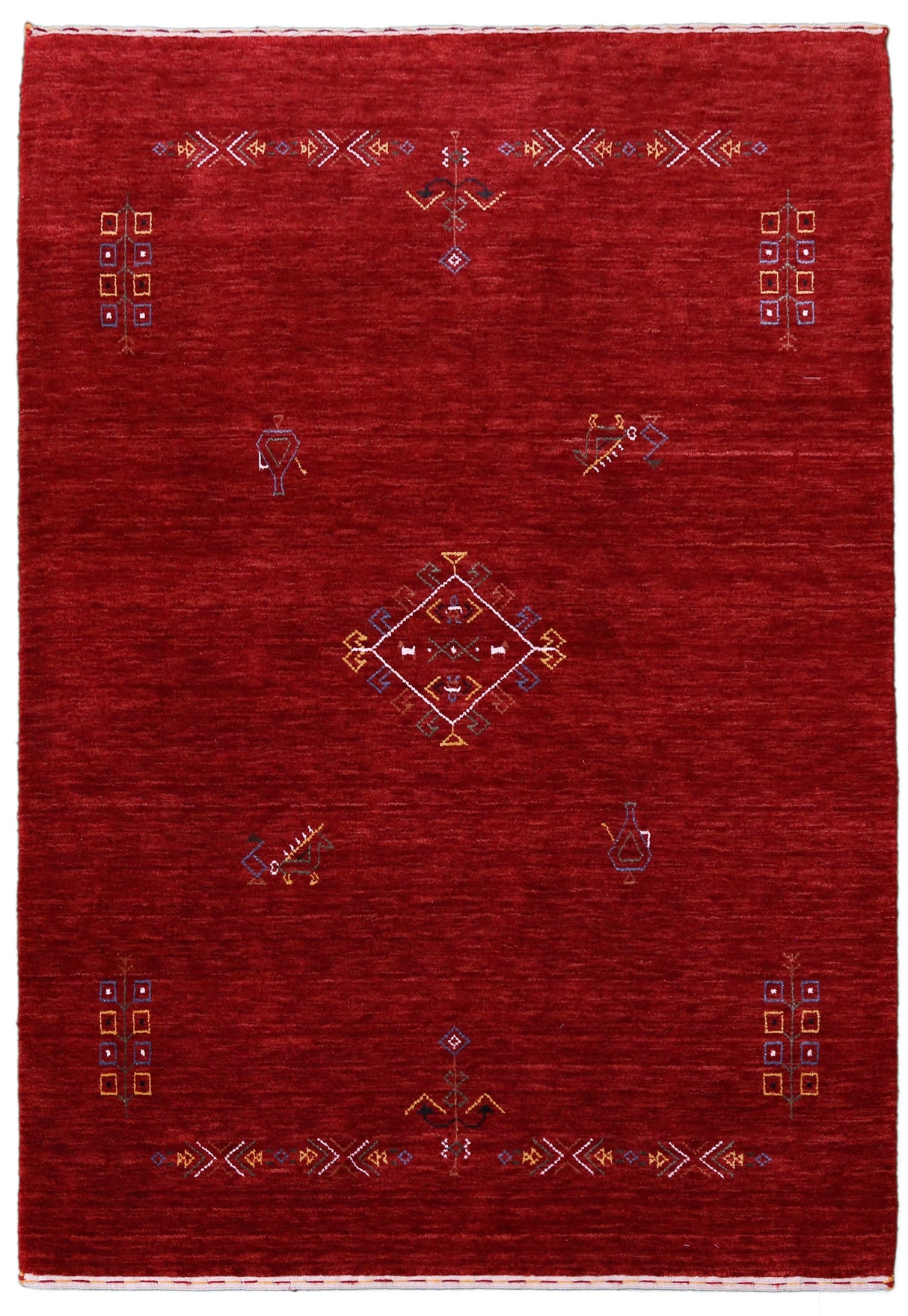 Ready to Ship Red Center Medallion Tribal Design Hand Loomed Wool Area Rug