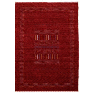 Ready to Ship Red Center Pattern Hand Loomed Wool Area Rug