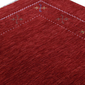 Ready to Ship Red Gabbeh Border Design Hand Loomed Wool Area Rug