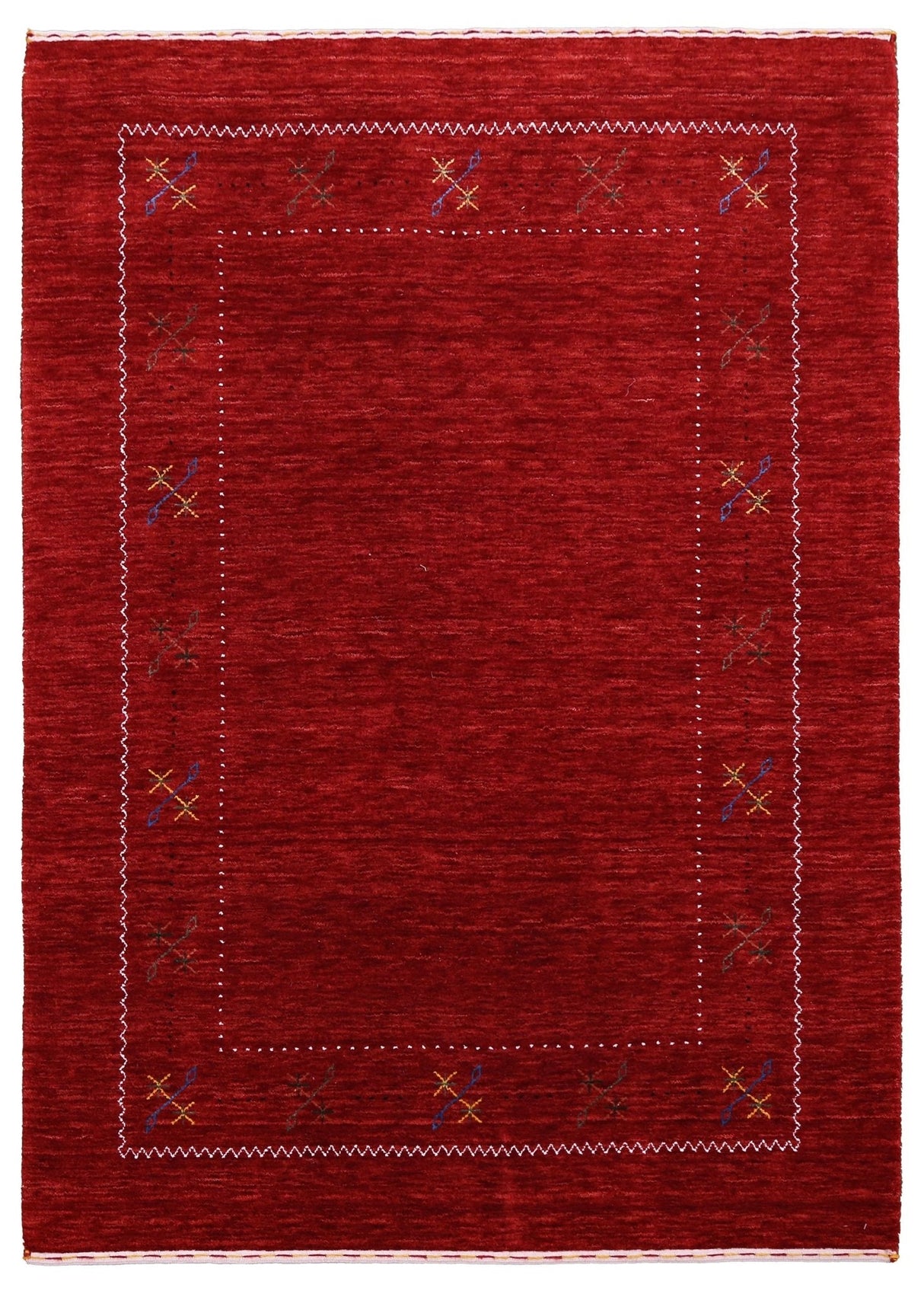 Ready to Ship Red Gabbeh Border Design Hand Loomed Wool Area Rug