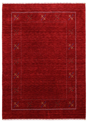 Ready to Ship Red Gabbeh Border Design Hand Loomed Wool Area Rug