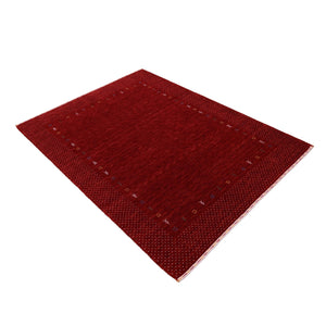 Ready to Ship Red Gabbeh Border Design Hand Loomed Wool Area Rug