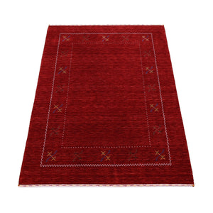 Ready to Ship Red Gabbeh Border Design Hand Loomed Wool Area Rug