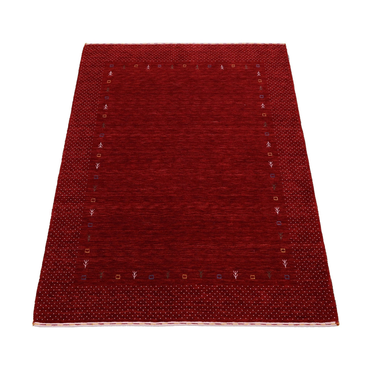 Ready to Ship Red Gabbeh Border Design Hand Loomed Wool Area Rug