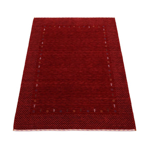 Ready to Ship Red Gabbeh Border Design Hand Loomed Wool Area Rug