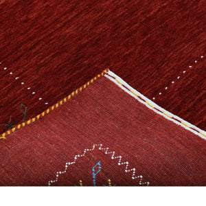 Ready to Ship Red Gabbeh Border Design Hand Loomed Wool Area Rug