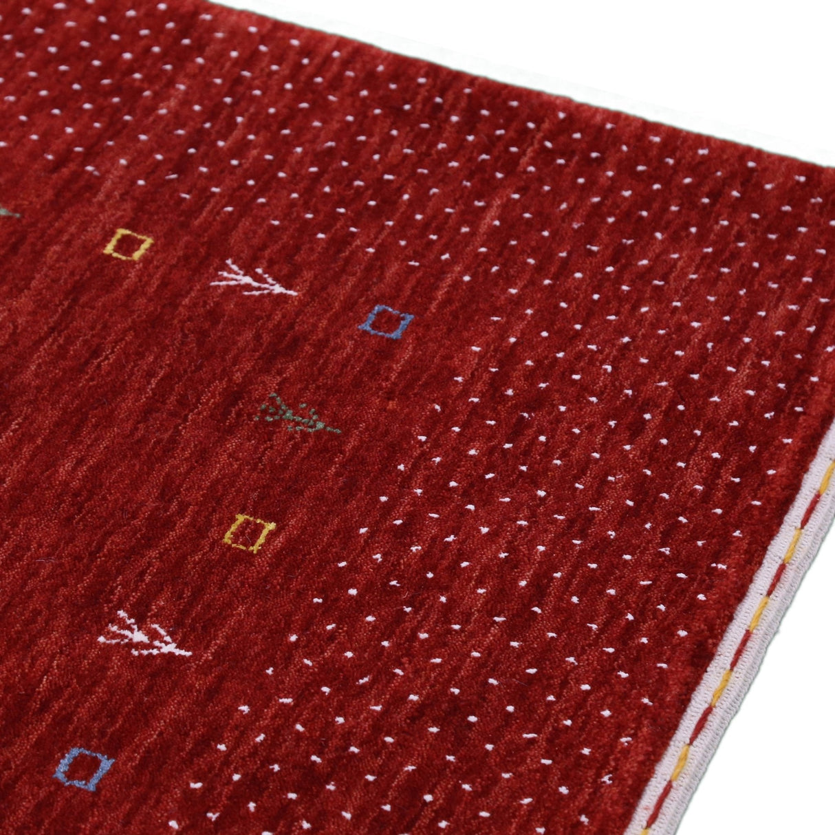 Ready to Ship Red Gabbeh Border Design Hand Loomed Wool Area Rug