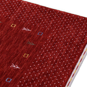 Ready to Ship Red Gabbeh Border Design Hand Loomed Wool Area Rug