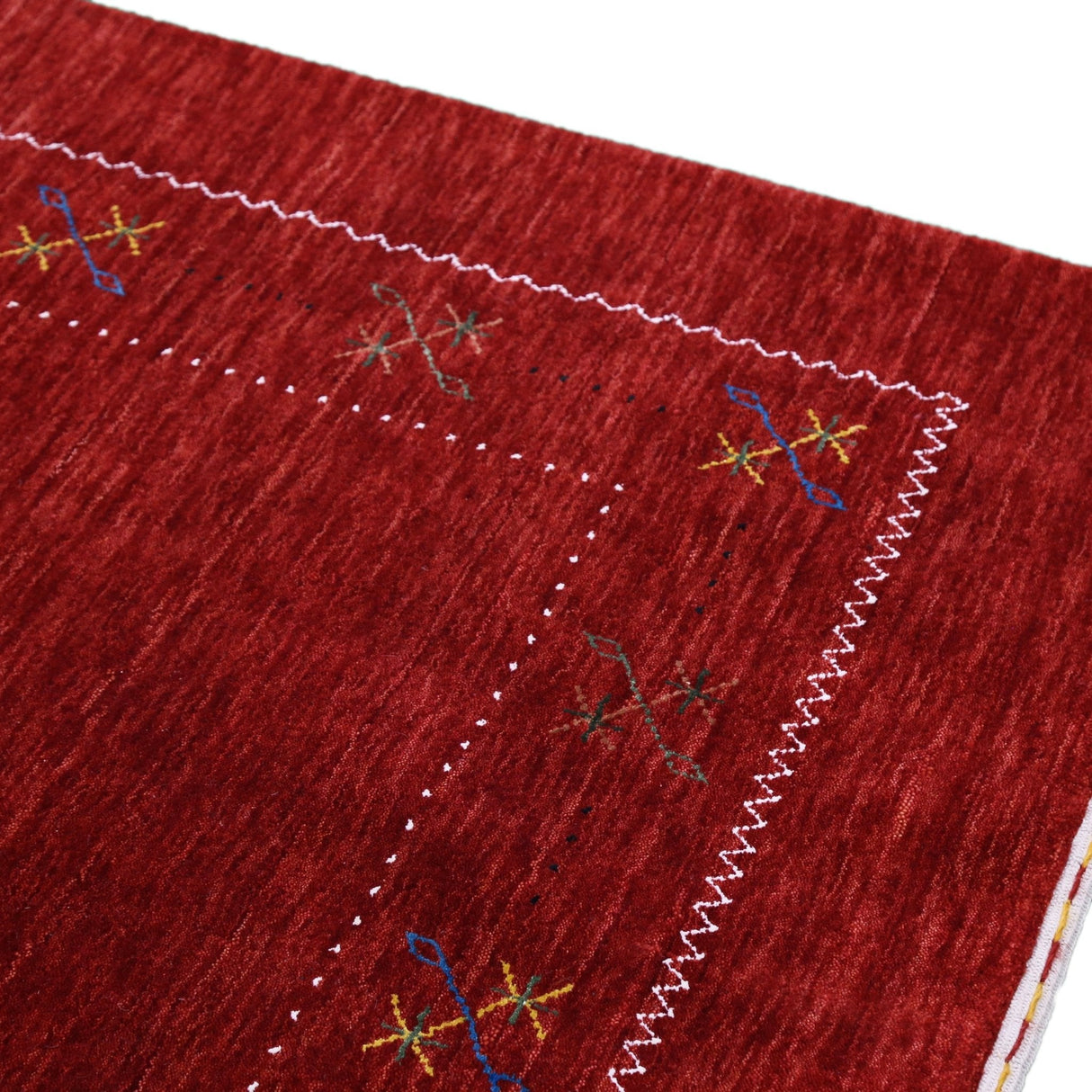 Ready to Ship Red Gabbeh Border Design Hand Loomed Wool Area Rug