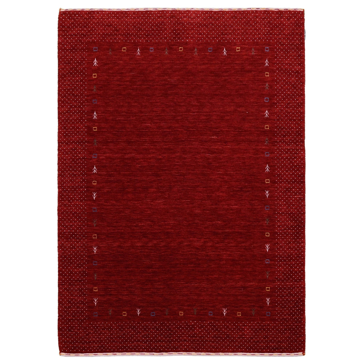 Ready to Ship Red Gabbeh Border Design Hand Loomed Wool Area Rug