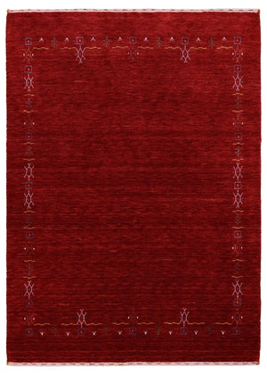 Ready to Ship Red Tribal Border Design Hand Loomed Wool Area Rug