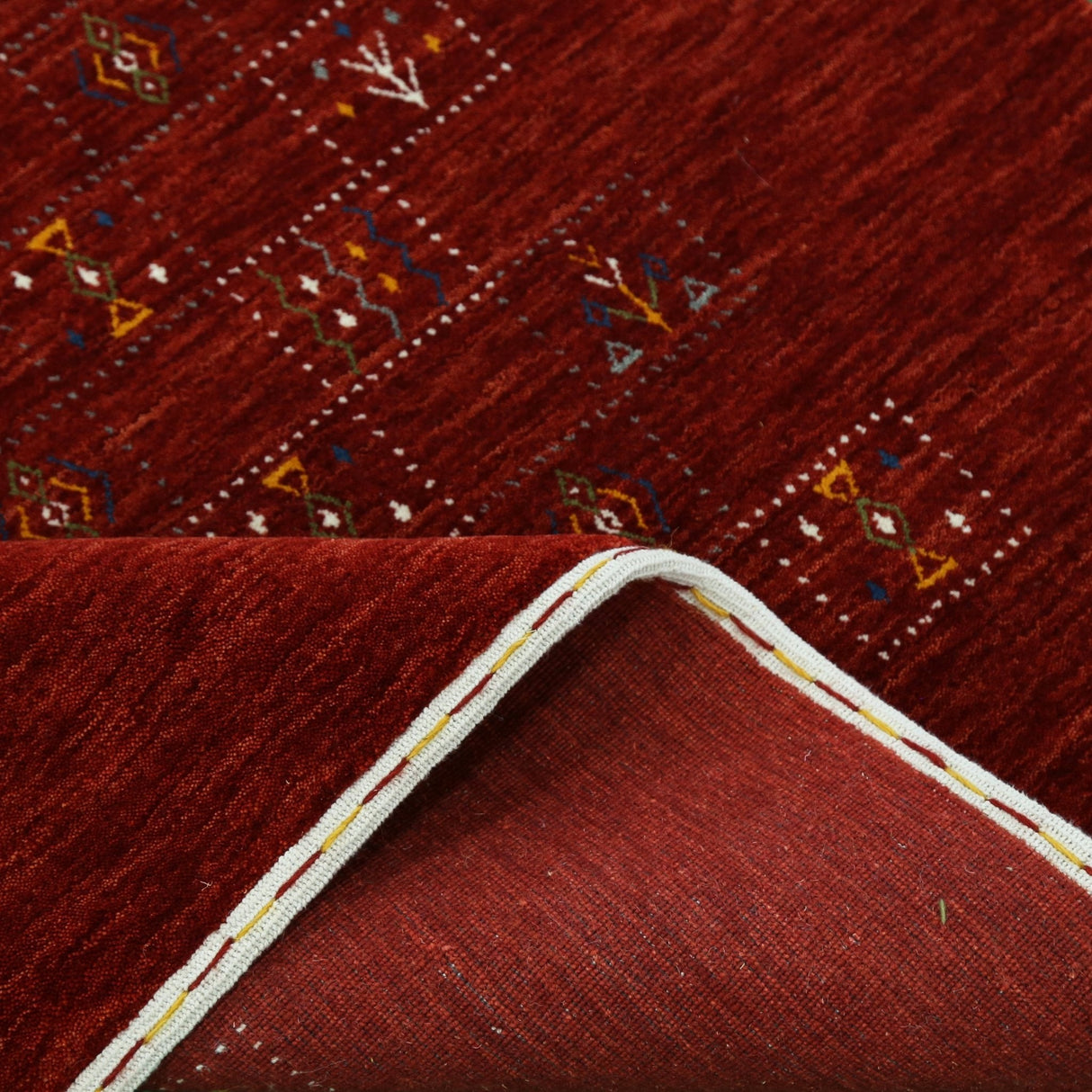 Ready to Ship Red Tribal Geometrical Design Wool Area Rug