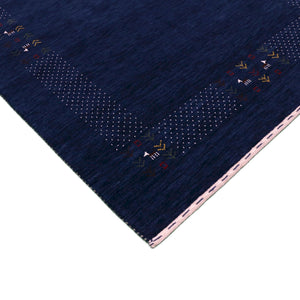 Ready to Ship Solid Blue Border Patterns Hand Loomed Wool Area Rug