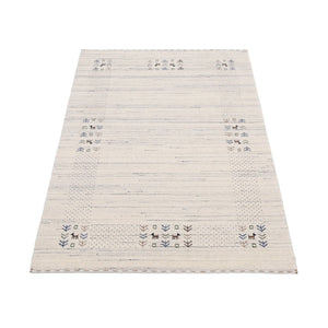 Ready to Ship Solid Ivory Border Patterns Hand Loomed Wool Area Rug