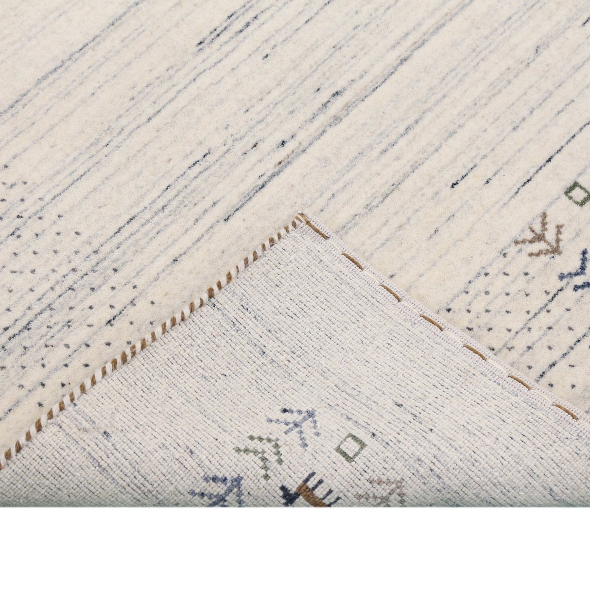 Ready to Ship Solid Ivory Border Patterns Hand Loomed Wool Area Rug