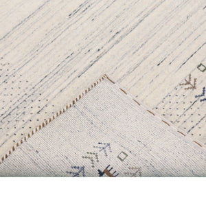 Ready to Ship Solid Ivory Border Patterns Hand Loomed Wool Area Rug
