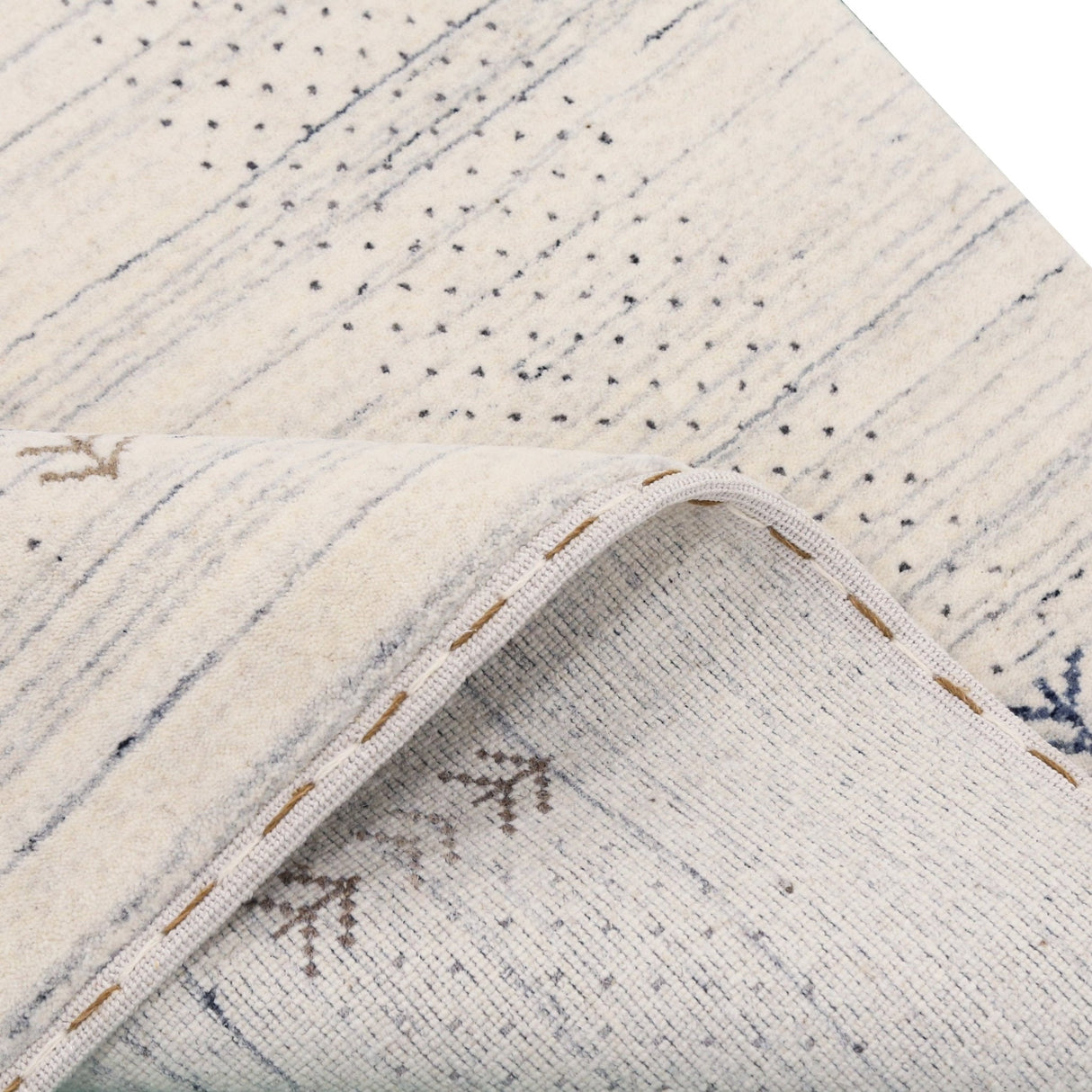 Ready to Ship Solid Ivory Border Patterns Hand Loomed Wool Area Rug