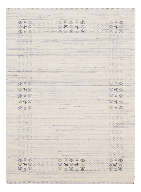 Ready to Ship Solid Ivory Border Patterns Hand Loomed Wool Area Rug
