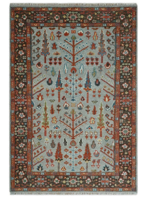 Ready to Ship Tree of Life Hand Knotted Silver, Brown and Rust Traditional Oushak Wool Rug
