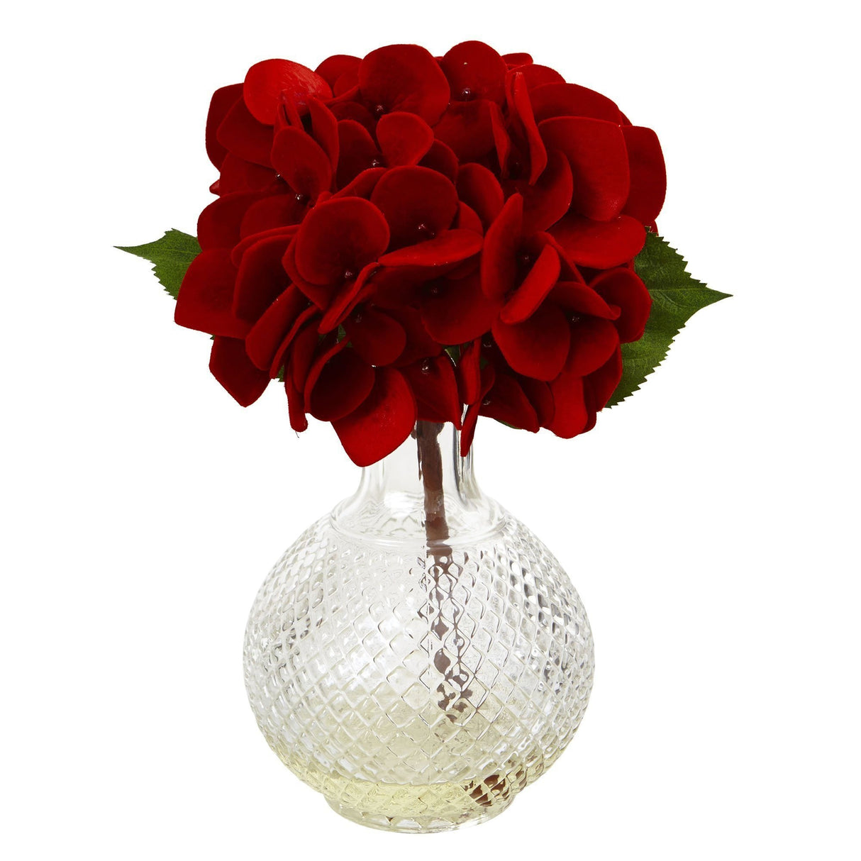 Red Hydrangea w/Glass Vase (Set of 3)
