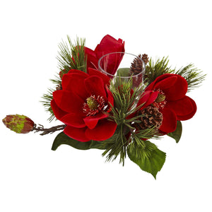 Red Magnolia & Pine Candelabrum