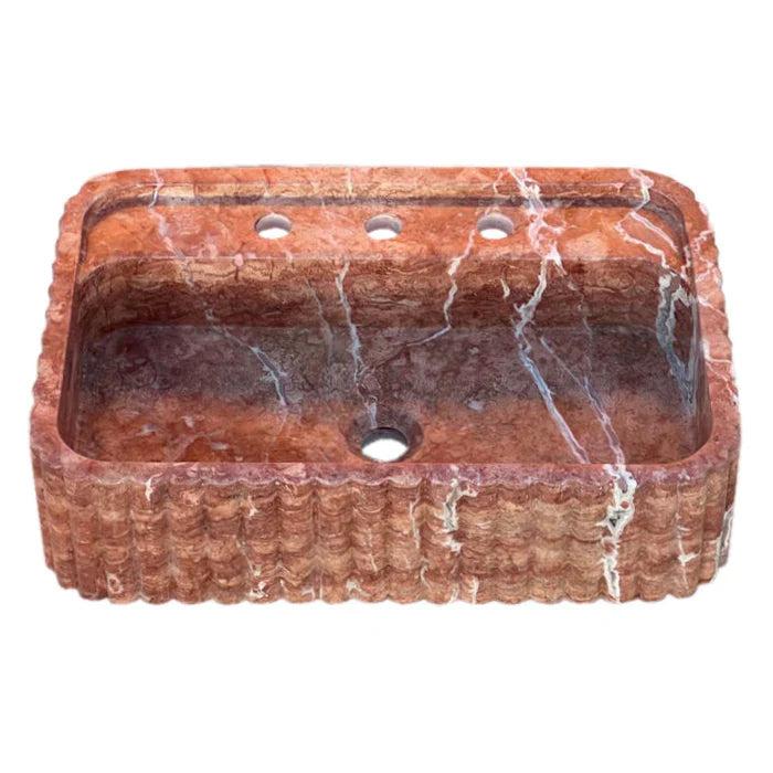 Red Travertine Wall-mount Bathroom Sink Ribbed Textured (W)16" (W)24" (H)6"