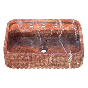 Red Travertine Wall-mount Bathroom Sink Ribbed Textured (W)16" (W)24" (H)6"