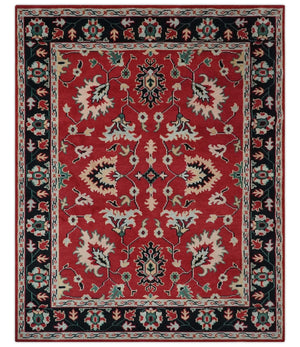 Red and Black Hand Knotted Traditional Oushak Custom made wool Area Rug