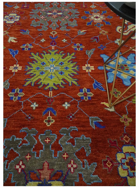 Red and Ivory Vibrant colorful Hand knotted Traditional Oushak 9x12 Wool Area Rug