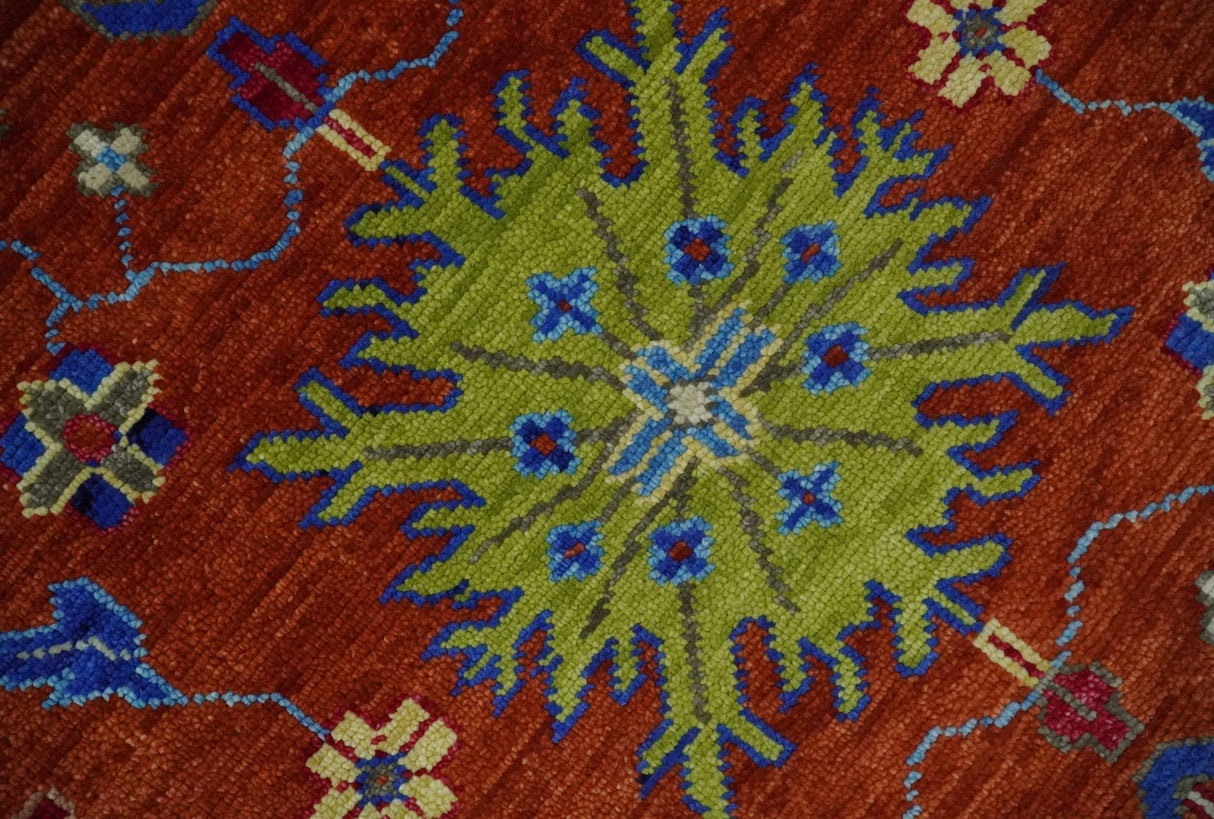 Red and Ivory Vibrant colorful Hand knotted Traditional Oushak 9x12 Wool Area Rug
