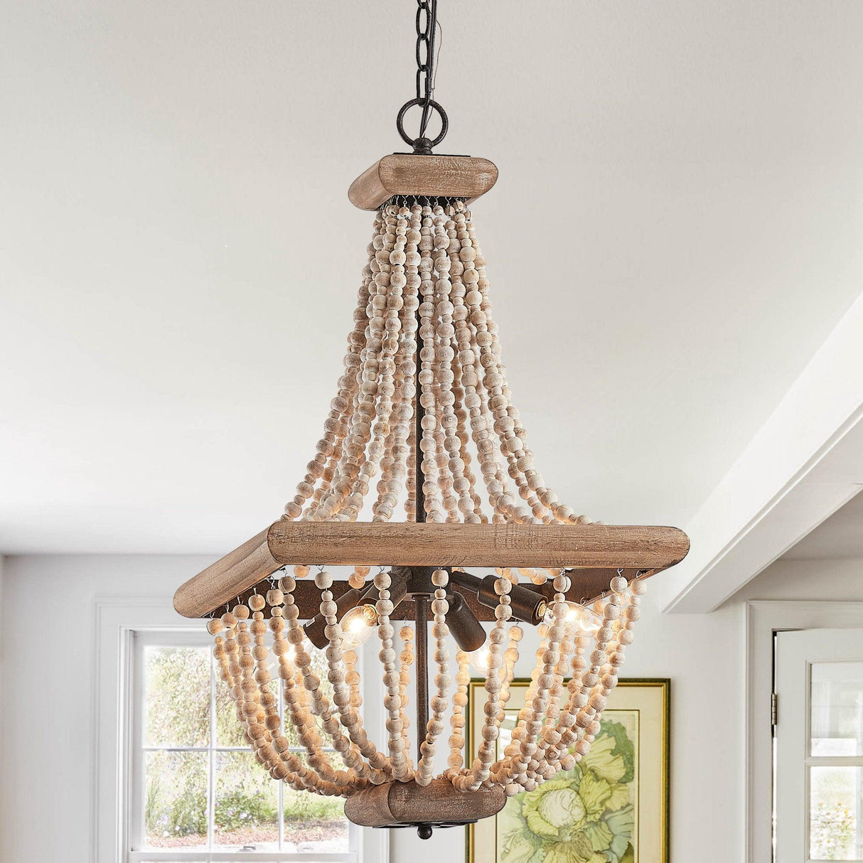 Regas 4-Light Wood Bead Candle Style Chandelier